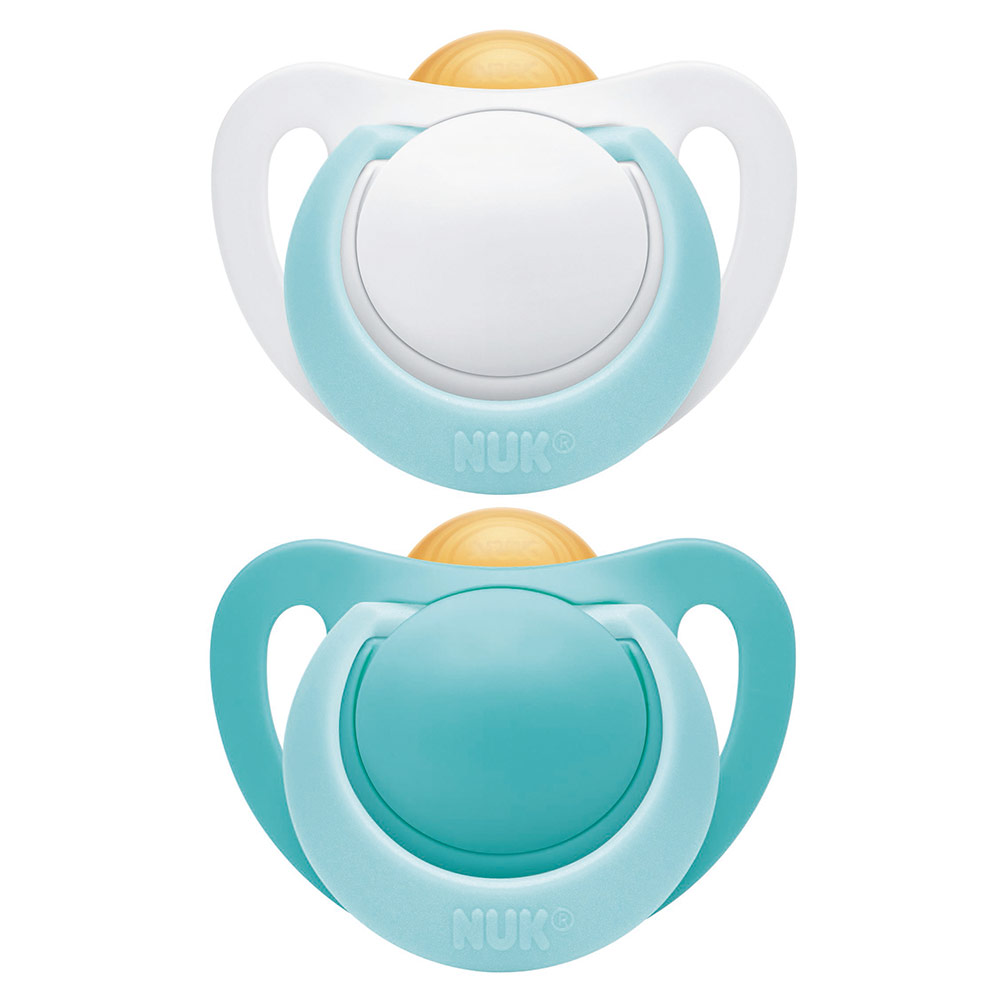 2x NUK Genius Color Latex kiefergerechter Schnuller in Box 0-6 Mon Eule/Maikäfer 