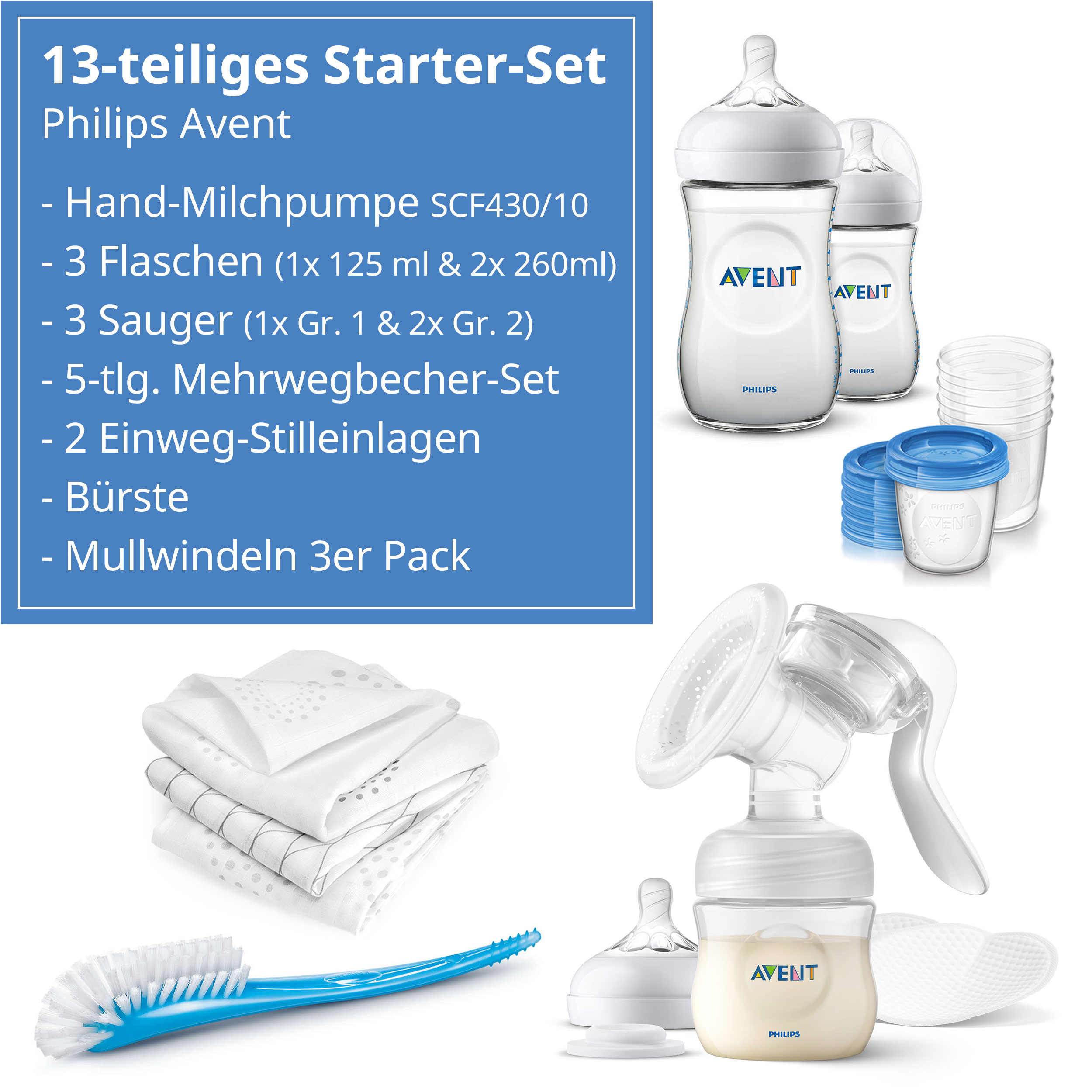 Philips Avent Starter Set Neugeborenen Set 13-tlg Babyflaschen Flaschenbürste 