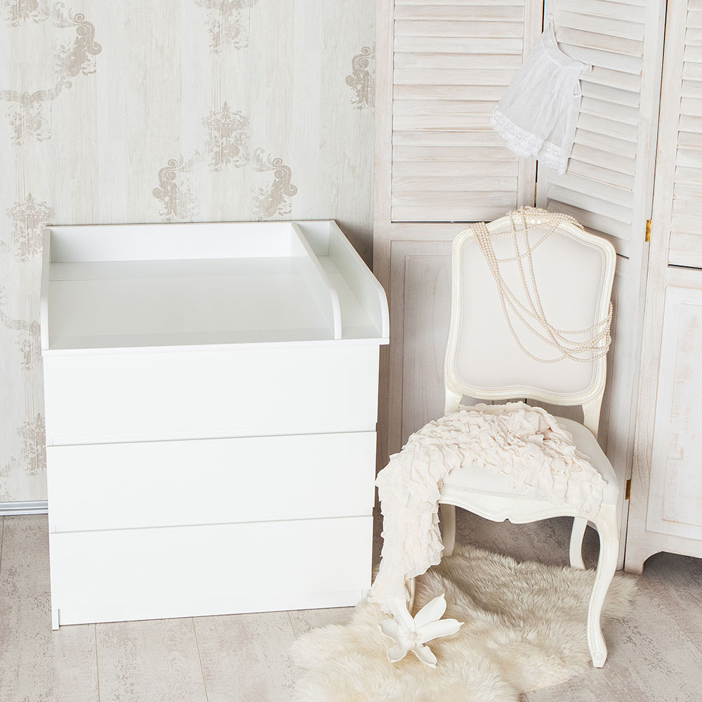 Puckdaddy Baby Wickelaufsatz Rund in weiß für IKEA Malm Kommode 