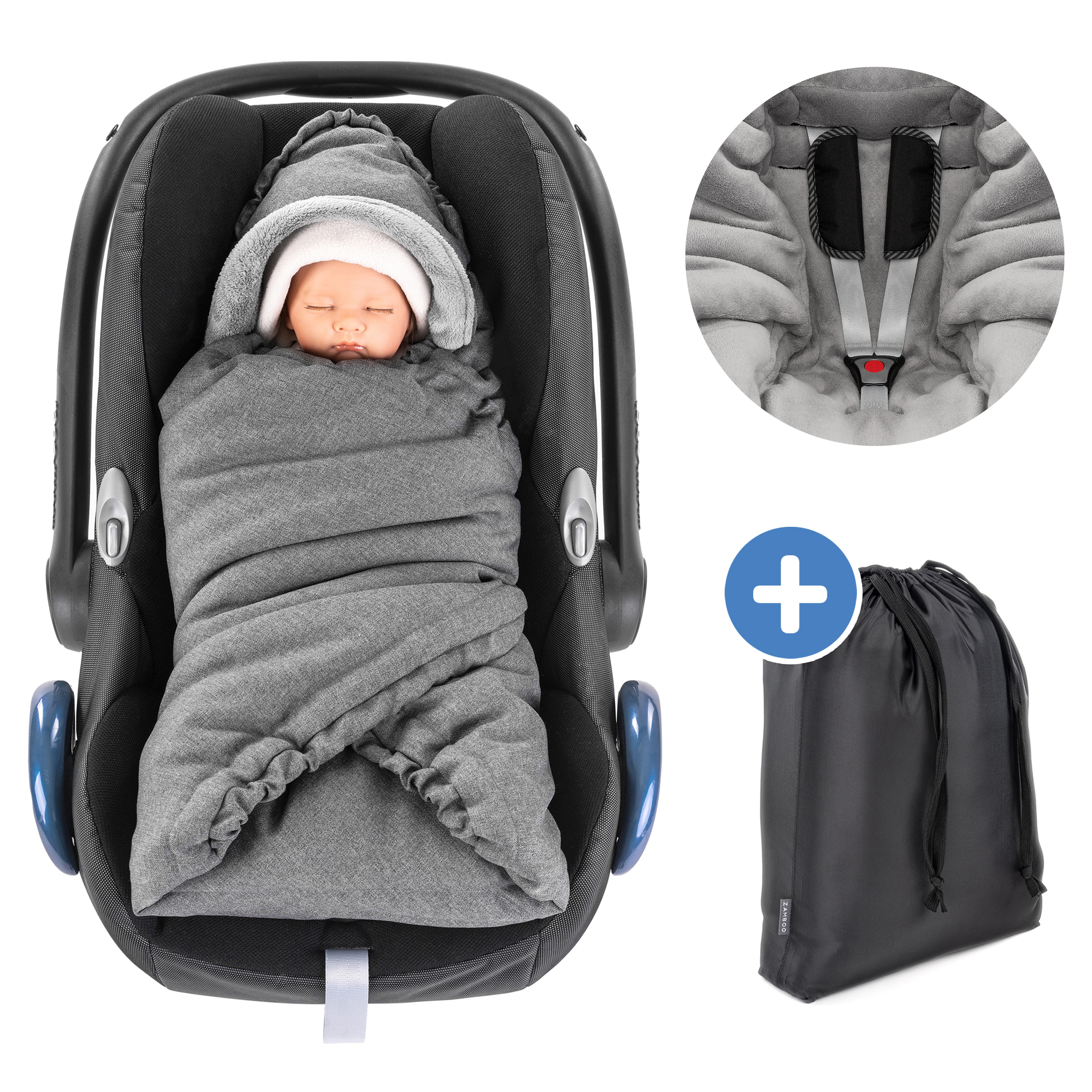 Herz weiß millybo Baby Einschlagdecke für Winter geeignet für Kinderwagen Babyschale Babybett Autositz Buggy Nylon graphite- Minky grau 