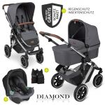 3in1 Kinderwagen-Set Salsa 4 Air - inkl. Babywanne, Autositz Tulip, Sportsitz und Zubehörpaket - Diamond Edition - Asphalt