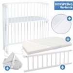 5-piece co-sleeper set Boxspring with mattress Classic Fresh, nest stars white pearl gray, fitted sheet deluxe white & locking gate - white
