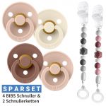 Set of 6 pacifiers - 4 latex pacifiers Colour 0-6 M + 2 silicone pacifier chains - Woodchuk Blush Ivory