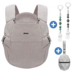 Natural baby carrier from 3.5 -20 kg for tummy, hip and back carrying position incl. silicone pacifier box diamond light gray + set of 2 pacifier chains gray green - gray