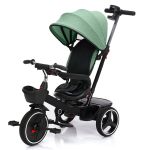 Niki 360 tricycle with swivel seat, height-adjustable push bar, sun canopy, freewheel & storage basket Black Green