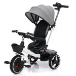 Niki 360 tricycle with swivel seat, height-adjustable push bar, sun canopy, freewheel & storage basket White Grey