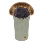 Fleece footmuff with fur collar Lhotse for baby car seat and baby bath - sage