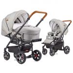2in1 Kids Stroller F4 Air+ Classic with C2 Carrycot & Convertible Stroller Attachment - Black Cognac Granite Grey