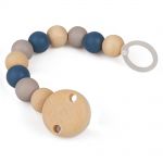 Pacifier chain with rubber and wooden beads - Blue Gray