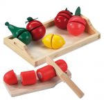 18-tlg. Set Holztablett mit Obst & Gemüse zum Schneiden