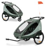 Rimorchio bici 2in1 Dryk Duo Plus per 2 bambini (fino a 44 kg) - Rimorchio bici e city buggy - Verde scuro