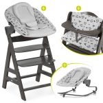 Alpha Charcoal Select Newborn Set - 4-piece high chair + attachment & rocker Premium (adjustable) Nordic Grey + seat cushion