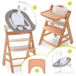 Alpha Move Nature Newborn Set - 5-pcs. high chair + attachment & rocker deluxe, eating board, seat cushion - Sand
