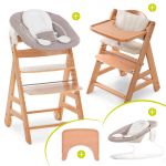 Alpha Move Nature Newborn Set - 5-pcs. High Chair + Attachment & Rocker, Eating Board, Seat Cushion - Stretch Beige