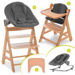 Alpha Move Nature Newborn Set - 5-pcs. high chair + attachment & rocker Premium, eating board, seat cushion - Jersey Charcoal