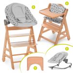 Alpha Move Nature Newborn Set - 5-pcs. High Chair + Attachment & Premium Rocker, Eating Board, Seat Cushion - Nordic Grey