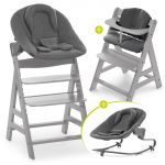 Alpha Plus Grey Newborn Set - 4-piece high chair + attachment & rocker Premium Jersey Charcoal + seat cushion