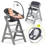 Alpha Plus Grey Newborn Set Deluxe - 4-piece high chair + 2in1 newborn insert (adjustable) + seat cushion