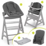Alpha Plus Grey XXL Newborn Set - High Chair + 2in1 Attachment + Alpha Tray Eating Board + Accessories - Jersey Charcoal