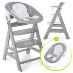Alpha Plus Grey Newborn Set - 3-piece high chair + newborn insert & rocker Stretch Grey