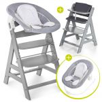 Alpha Plus Grey Newborn Set - 4-piece high chair + newborn insert & rocker stretch grey + seat cushion