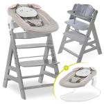 Alpha Plus Grey 4-tlg. Newborn Set Powder Bunny - Hochstuhl + Neugeborenenaufsatz + Sitzkissen Grau