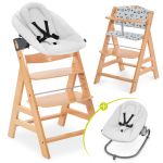 Alpha Plus Nature 4-piece newborn set Light Grey - high chair + newborn attachment & rocker + Nordic Grey seat cushion