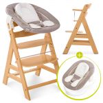 Alpha Plus Natur Newborn Set - 3-piece high chair + newborn insert & bouncer Stretch Beige