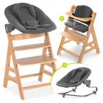 Alpha Plus Nature Newborn Set - 4-piece high chair + attachment & rocker Premium Jersey Charcoal + seat cushion