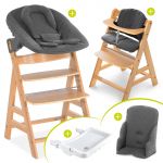 Alpha Plus Nature XXL Newborn Set - High Chair + 2in1 Attachment + Alpha Tray Eating Board + Accessories - Jersey Charcoal
