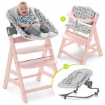 Alpha Plus Rose Newborn Set - 4-piece high chair + attachment & rocker Premium (adjustable) Nordic Grey + seat cushion
