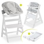 Alpha Plus White XL Newborn Set - High Chair + 2in1 Attachment + Alpha Tray Eating Board + Seat Cover - Nordic Grey