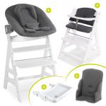 Alpha Plus White XXL Newborn Set - High Chair + 2in1 Attachment + Alpha Tray Eating Board + Accessories - Jersey Charcoal
