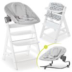 Alpha Plus White 4-piece Newborn Set Rainbow - high chair + newborn attachment & rocker + Nordic Grey seat cushion