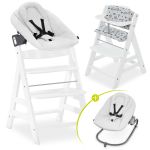 Alpha Plus White 4-piece newborn set Light Grey - high chair + newborn attachment & rocker + Nordic Grey seat cushion