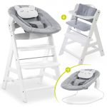 Alpha Plus White Newborn Set Pastel Bear - 4 pcs High Chair + Newborn Attachment + Seat Cushion Grey