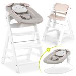 Alpha Plus White 4-tlg. Newborn Set Powder Bunny - Hochstuhl + Neugeborenenaufsatz + Sitzkissen Beige