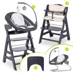 Beta Plus Dark Grey 5-piece Newborn Set - highchair + 2in1 newborn attachment & bouncer deluxe, feeding board, seat cushion - Melange Grey