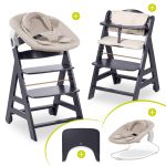 Beta Plus Dark Grey 5-piece Newborn Set - Highchair + 2in1 newborn attachment & bouncer + feeding board + seat cushion - Disney - Winnie the Pooh Beige