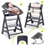 Beta Plus Dark Grey 5-piece Newborn Set - Highchair + 2in1 newborn attachment & Premium bouncer, feeding board, seat cushion - Dark Grey