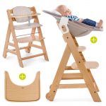 Beta Plus Natur Newborn Set - 5-tlg. Hochstuhl + Neugeboreneneinsatz & Wippe Stretch Beige + Essbrett + Sitzpolster