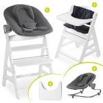 Beta Plus White Newborn Set - 5-piece High Chair + Attachment & Premium Rocker, Eating Board, Seat Cushion - Jersey Charcoal