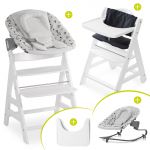 Beta Plus White Newborn Set - 5-pcs. high chair + attachment & rocker Premium, dining board, seat cushion - Nordic Grey