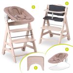 Beta Plus Whitewashed 5-piece Newborn Set - Highchair + 2in1 newborn attachment & bouncer + feeding board + seat cushion - Disney - Bambi Rose