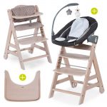 Beta Plus Whitewashed Newborn Set Deluxe - 5-piece High Chair + 2in1 Newborn Insert + Eating Board + Seat Pad