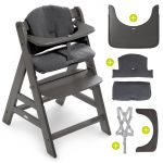 High chair Alpha Charcoal Selectline - in economy set incl. wooden dining board and seat cushion Jersey Charcoal