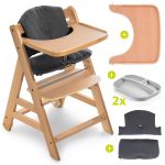 High chair Alpha Move nature - in economy set incl. dining board, seat cushion Jersey Charcoal and 2x silicone plates