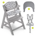 High chair Alpha Plus Grey - in economy set incl. dining board Click Tray + seat cushion Nordic Grey