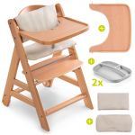 High chair Alpha Plus Move Nature - in economy set incl. dining board, seat cushion Deluxe Beige and 2x silicone plates