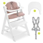 Highchair Alpha Plus White - in a savings set incl. dining board Click Tray + seat cushion Minnie Mouse Rose